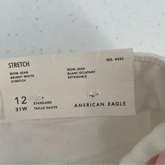 NWT American Eagle White Stretch Denim 5 Pocket Mom Jeans Casual Cotton Blend - Picture 8 of 13